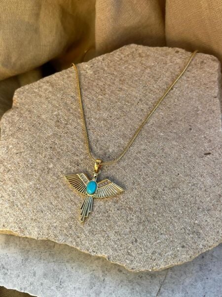 Taşlı Antik Kuş Uçlu Kolye