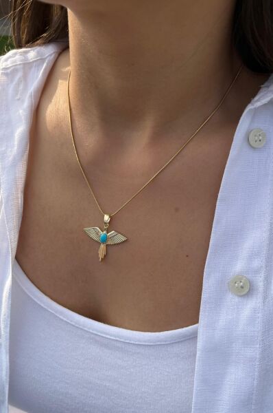 Taşlı Antik Kuş Uçlu Kolye