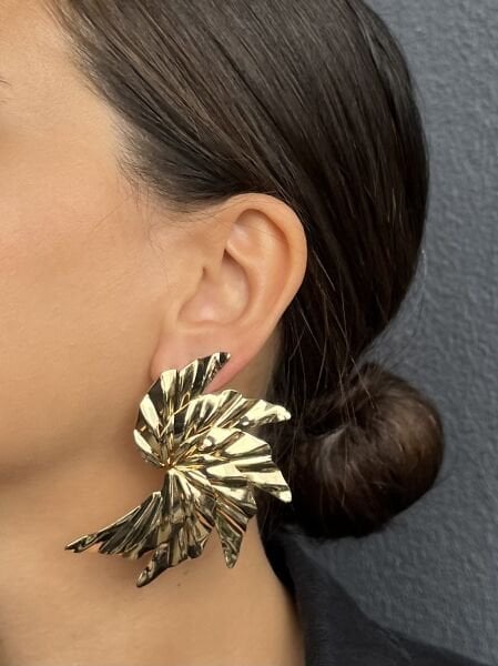 Winged Gold Colored Large Earrings