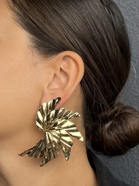 Winged Gold Colored Large Earrings