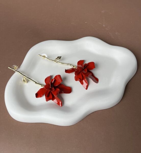 Kırmızı Çiçekli Sarkıt Küpe