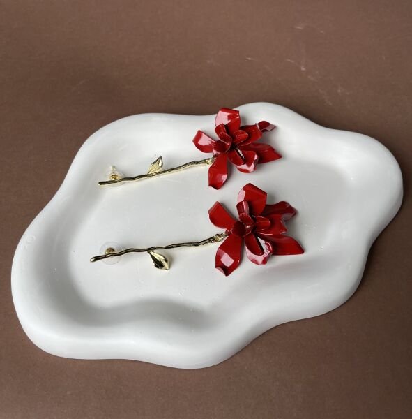 Kırmızı Çiçekli Sarkıt Küpe