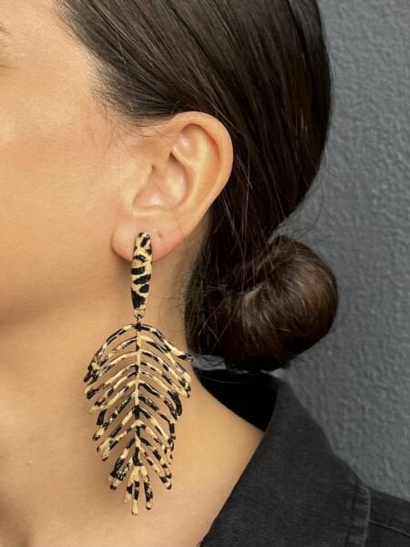 Yaprak Kahverengi Leopar Küpe