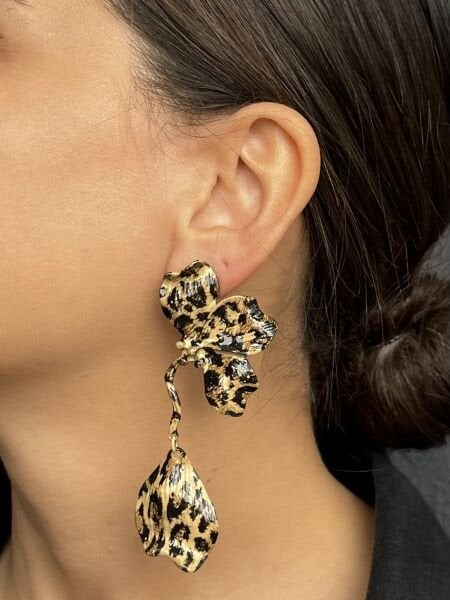 Sarkıt Yaprak Kahverengi Leopar Küpe