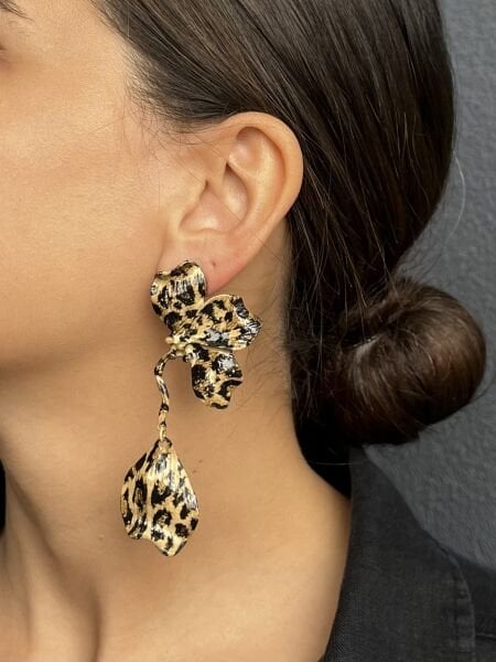 Pendant Leaf Brown Leopard Earrings