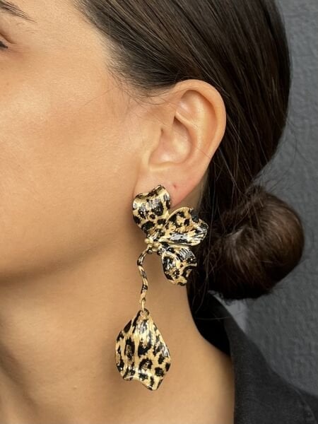 Pendant Leaf Brown Leopard Earrings