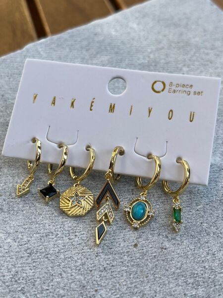 Yakemiyou Ok ve Yıldız Desenli Altılı Küpe