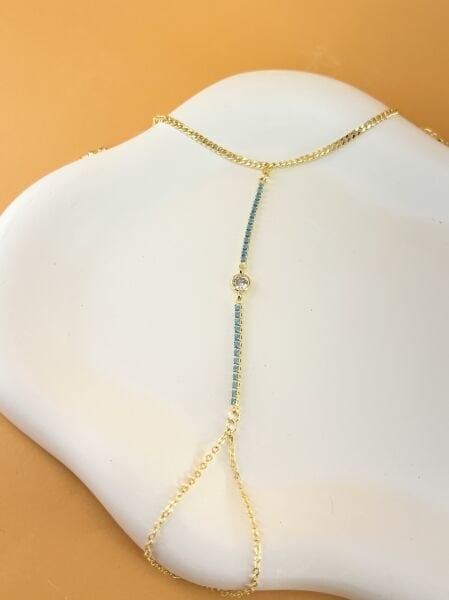 Altın Renkli Mavi Taş Dizilim Şahmeran