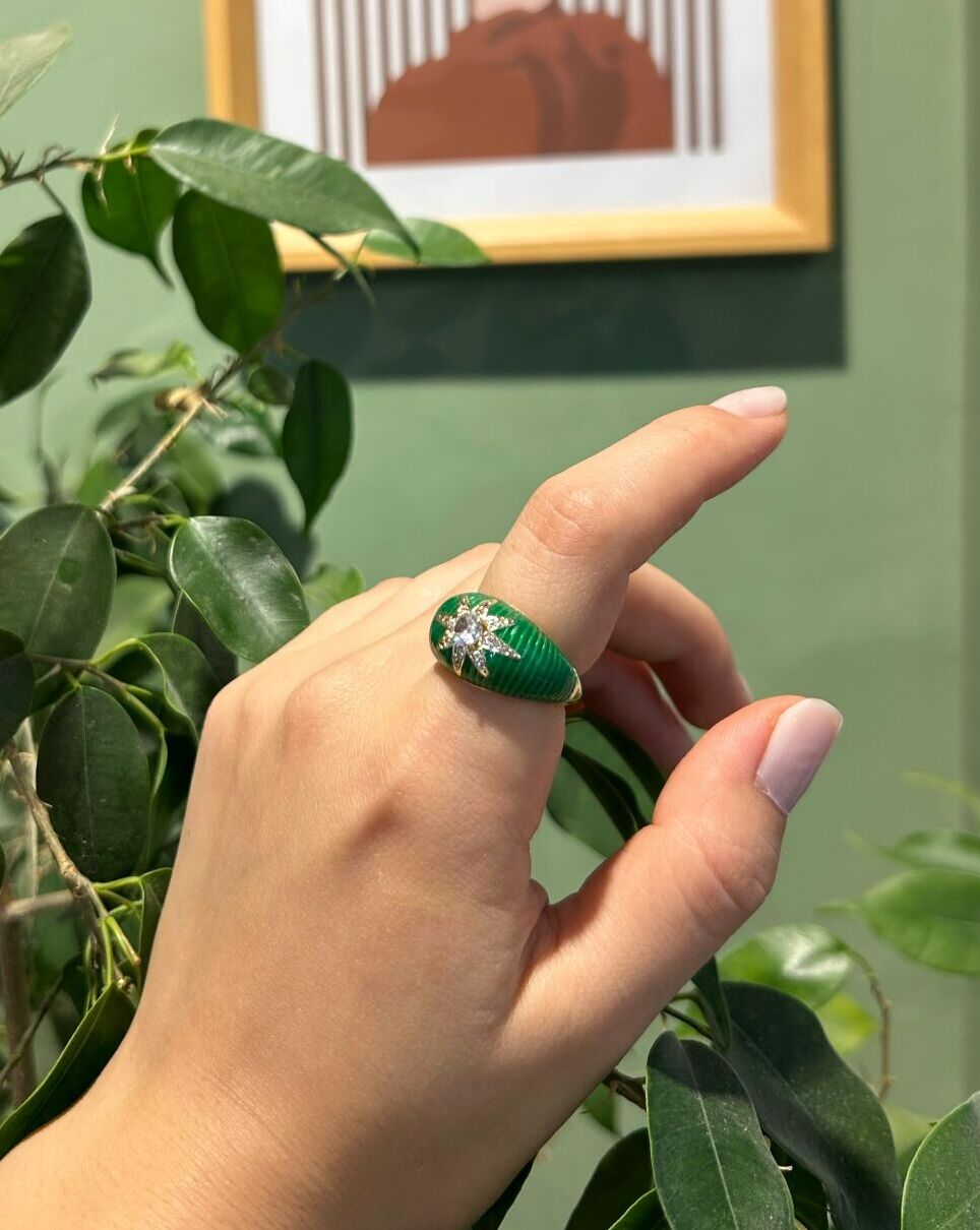 Taşlı Yıldız Yeşil Yüzük