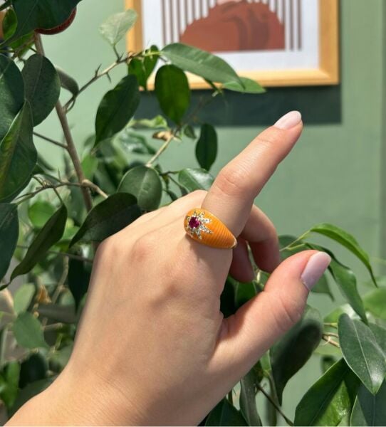 Taşlı Yıldız Turuncu Yüzük