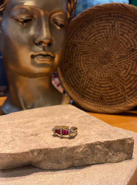 Red Stone Embroidered Ring