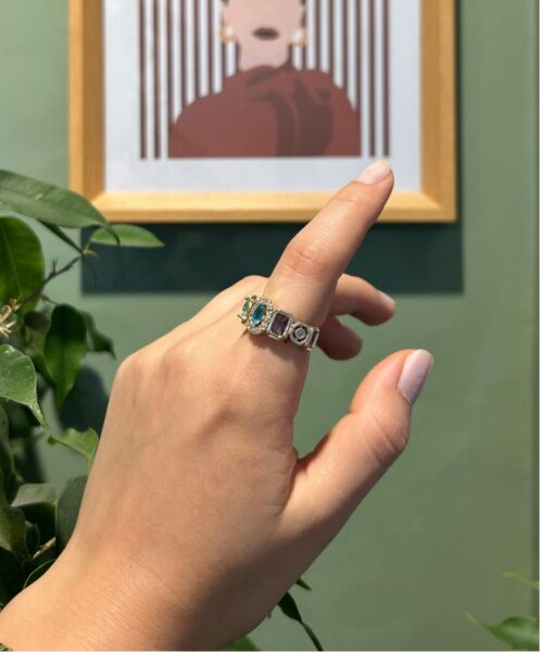 Büyük Renkli Taşlı Yüzük