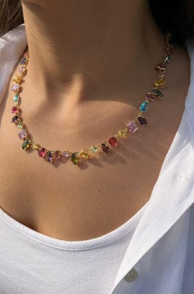 Zirkon Renkli Taşlı Gema Kolye