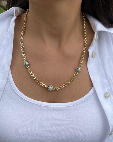 Top Nazar Boncuklu Zincir Kolye