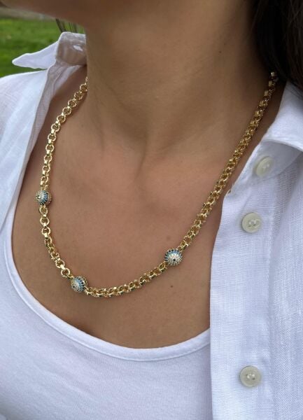 Top Nazar Boncuklu Zincir Kolye