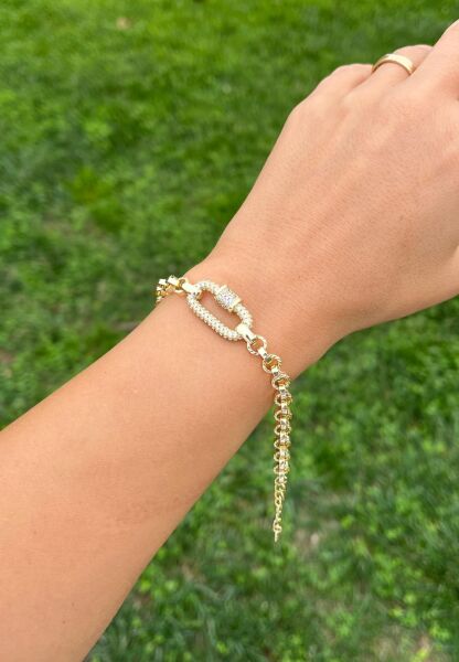 14K Oval Stone Bracelet
