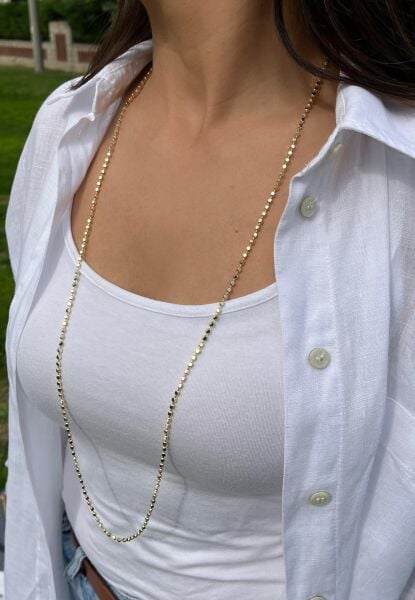 Kare Desen Uzun Dolama Zincir Kolye