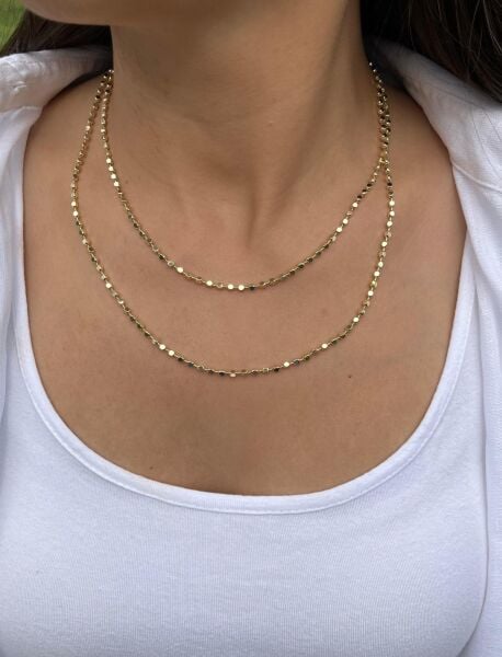 Kare Desen Uzun Dolama Zincir Kolye