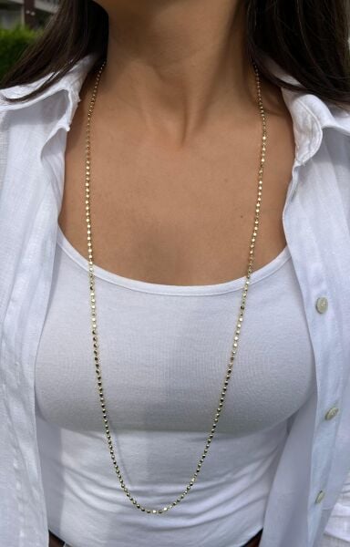 Kare Desen Uzun Dolama Zincir Kolye