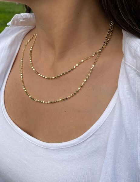 Kare Desen Uzun Dolama Zincir Kolye