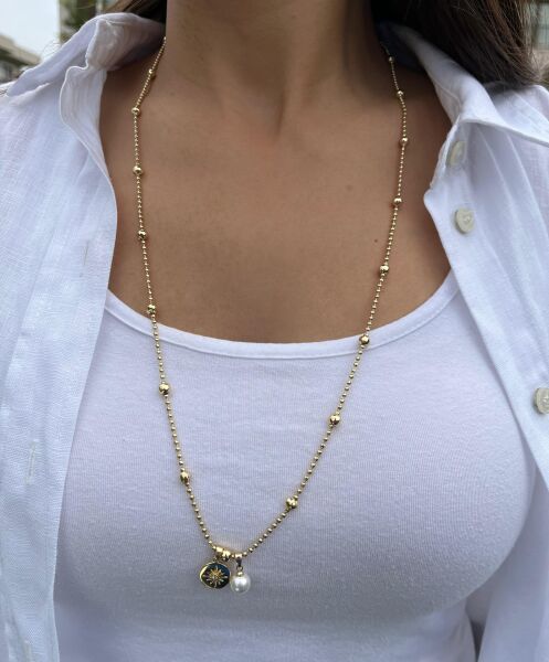 Kuzey Yıldızı ve İnci Charmlı Kolye