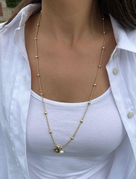 Kuzey Yıldızı ve İnci Charmlı Kolye