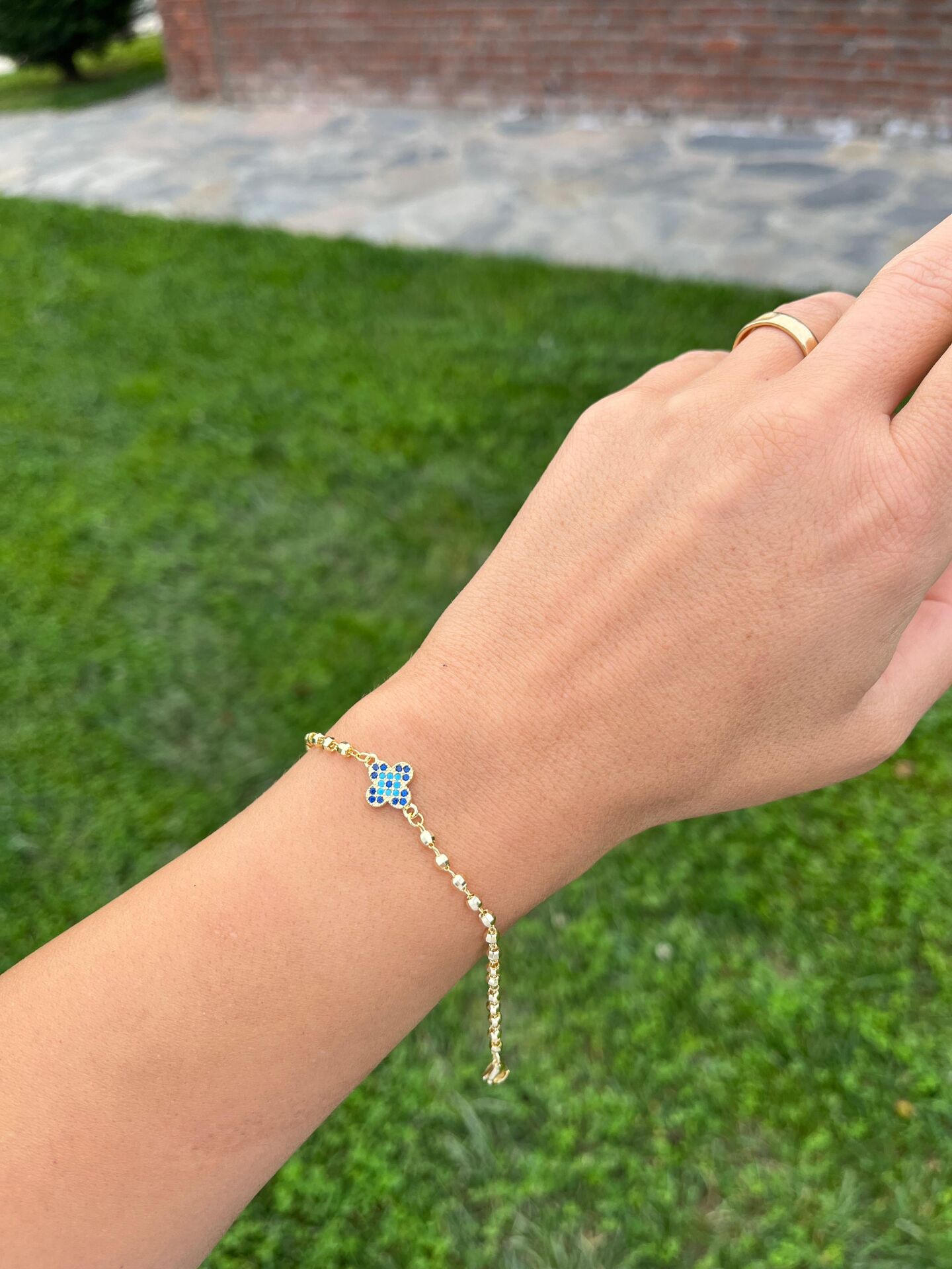 Mavi Taşlı Yonca Bileklik