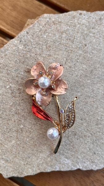 İncili Çiçek Broş