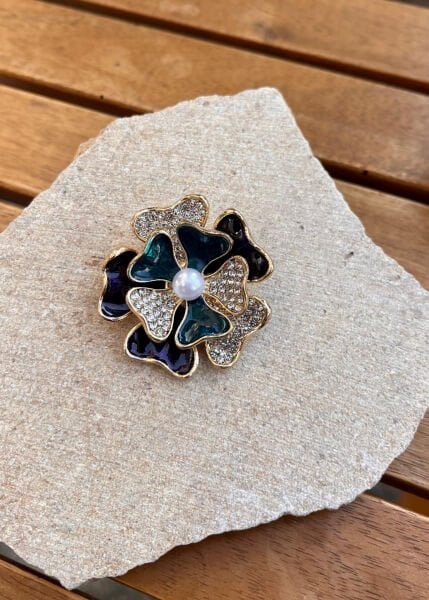 Pearl and Stone Clover Brooch