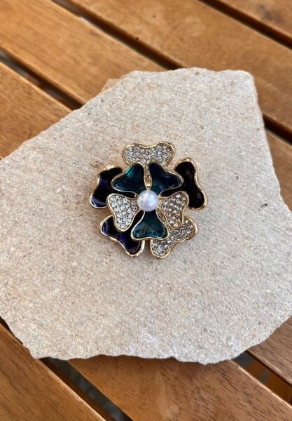 Pearl and Stone Clover Brooch