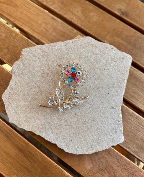 Renkli Taşlı Çiçek Broş