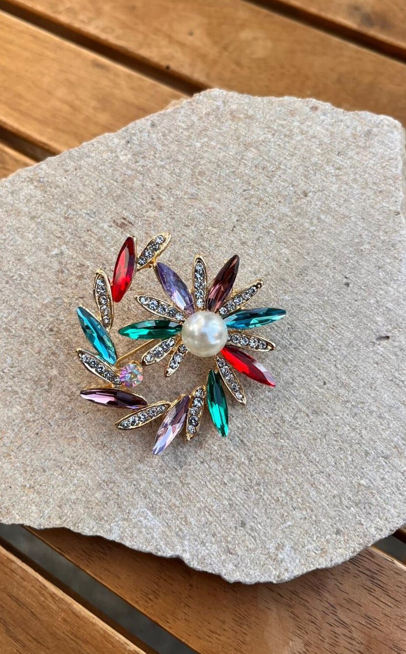 Renkli Taşlı Broş