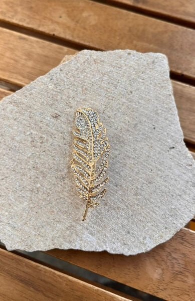 Taşlı Altın Yaprak Broş