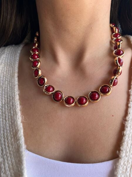 Bordo Taş Dizili Kolye