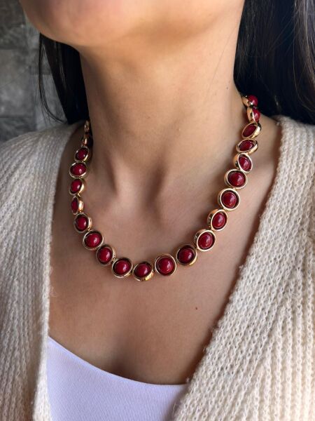 Bordo Taş Dizili Kolye