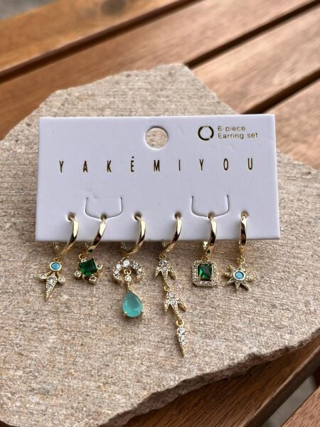 Yakemiyou Renkli Taş Desenli Altılı Küpe