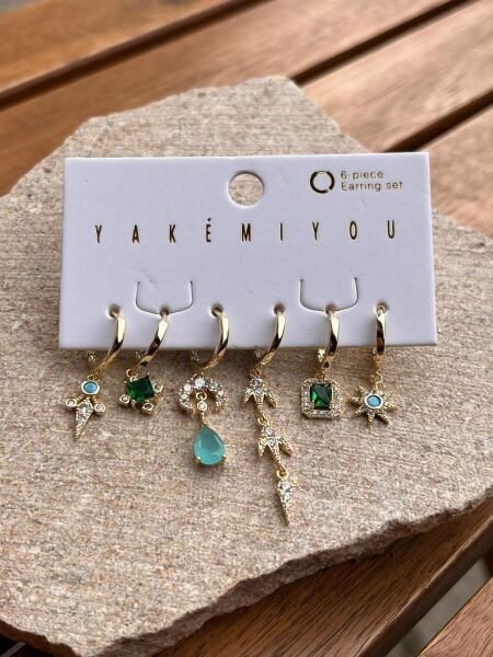 Yakemiyou Renkli Taş Desenli Altılı Küpe