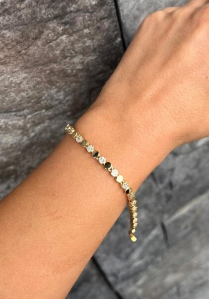 14K Taşlı Yuvarlak Desen Bileklik