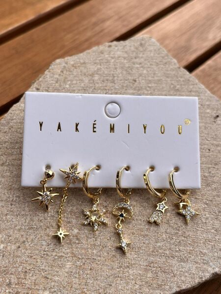 Yakemiyou Kuzey Yıldız Altılı Küpe