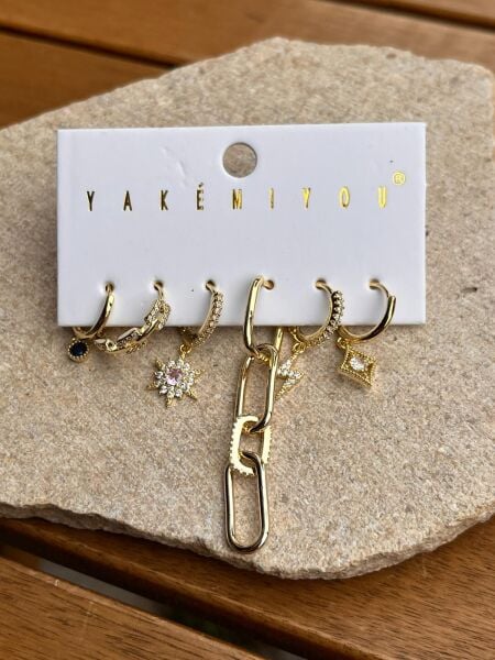 Yakemiyou Taşlı Ataç Altılı Küpe