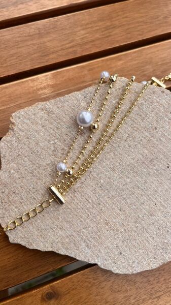 İnci Detaylı Dört Sıra Bileklik