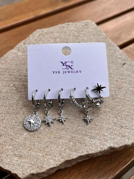 YSX Jewelry Gümüş Kuzey Yıldız Altılı Küpe Seti
