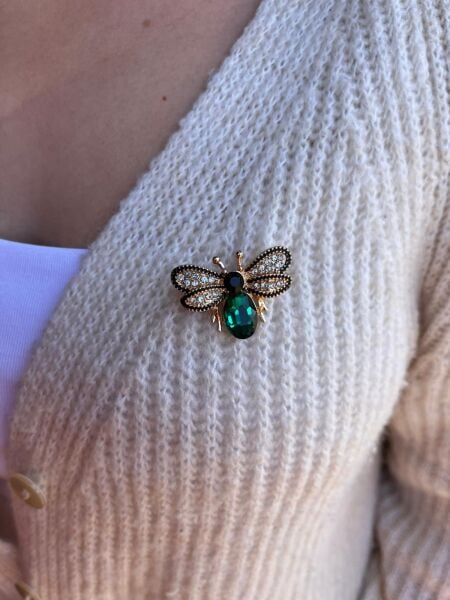 Yeşil Taşlı Arı Broş