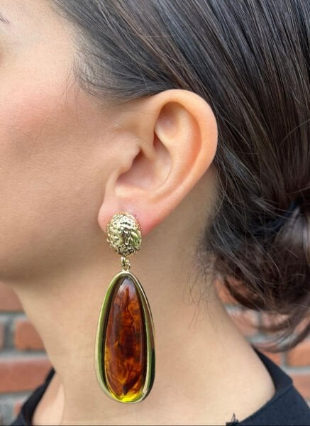 Çerçeveli Kahverengi Kemik Küpe