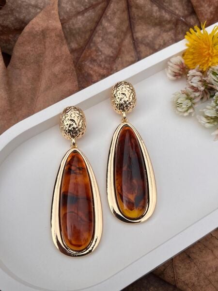 Çerçeveli Kahverengi Kemik Küpe