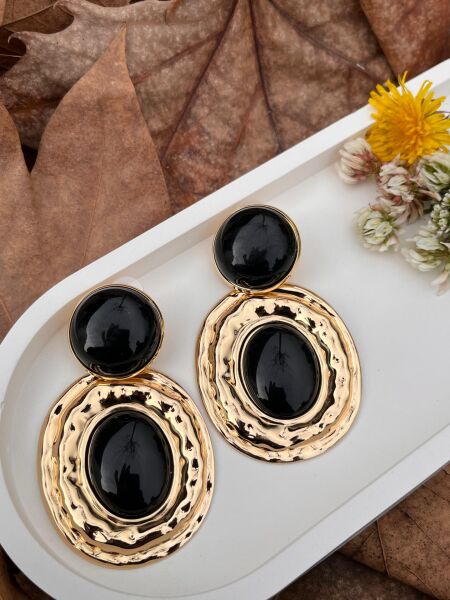 Black Stone Medallion Earrings