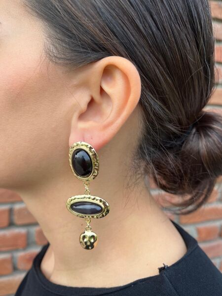 Siyah Taşlı Sarkıt Küpe