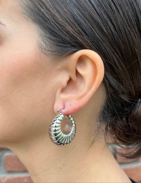 Silver Patterned U Earrings