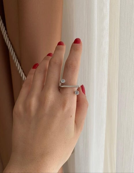 İki Taşlı Sarmal Silver Yüzük