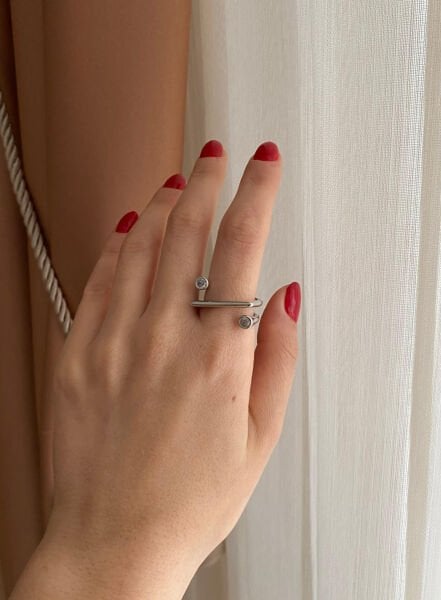 İki Taşlı Sarmal Silver Yüzük